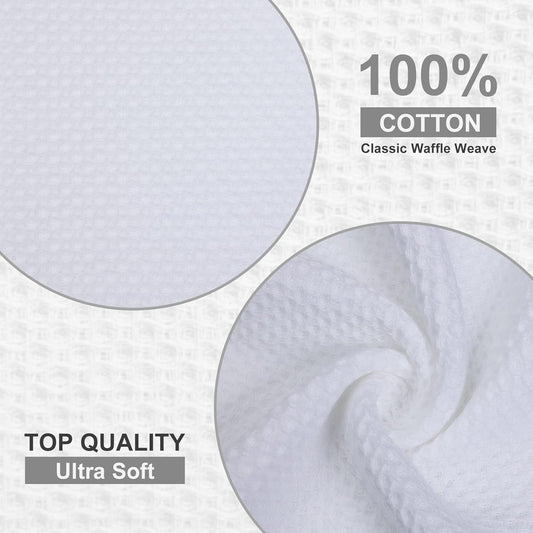 Kitinjoy 100% Cotton Waffle Weave Kitchen Towels, 4-Pack Super Soft and Absorbent Dish Towel for Drying Dishes, Kitchen Hand Towels, 20 in x 28 in, White