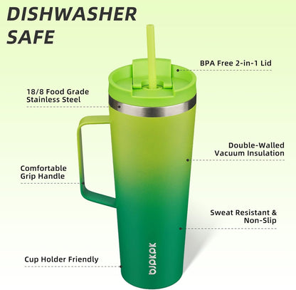 BJPKPK Insulated Tumbler with Handle, 26oz Insulated Tumblers with Lid and Straw, Stainless Steel Metal Water Bottles, Coffee Travel Mugs, Cups, Bamboo Grove