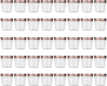 Novelinks 4 Ounce Clear Plastic Jars with Rose Gold Lids - Refillable Round Containers for Kitchen & Household Storage - BPA Free (40 Pack)