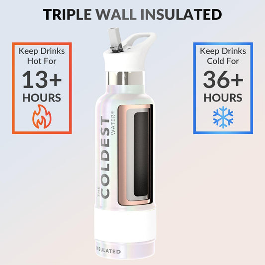 Coldest Insulated Water Bottle with Straw Lid - Stainless Steel Metal Insulated Bottle for Men & Women (Cosmic Ice Glitter, 24 oz)
