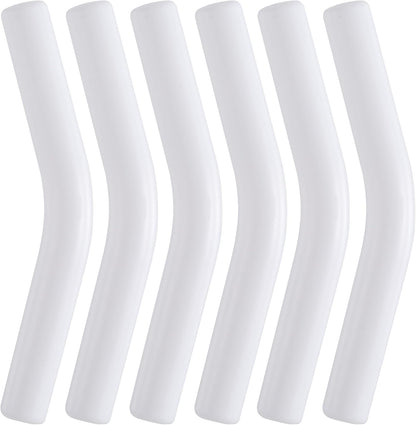 6pcs Food-Grade Silicone Metal Straw Tips, Reusable Flex Elbow Straws Cover Replacement Tips, Soft Straw Toppers Kits for 8 mm Stainless Steel Metal Straws - White