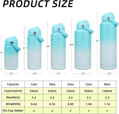 BJPKPK Insulated Water Bottle with Straw Lid, 12oz Thermos Water Bottles, Flex Handle & Non-slip Boot, BPA Free Leak Proof Stainless Steel Metal Thermos, Tumblers, Cups, Sea Salt