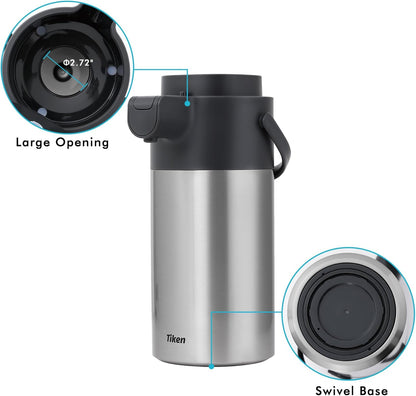 Tiken Airpot Coffee Dispenser with Pump - Coffee Carafes for Keeping Hot - Beverage Dispenser - 135oz/4L Thermal Coffee Carafe for Hot Liquids - Stainless Steel Insulated Coffee Thermos Carafe
