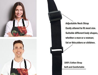 Skull Apron for Women and Men, Flowers Skull Adjustable Kitchen Chef Apron for Cooking Baking - Cute Birthday, Anniversary, Mother's Day Apron Presents for Mom Wife Girlfriend Aunt Grandma