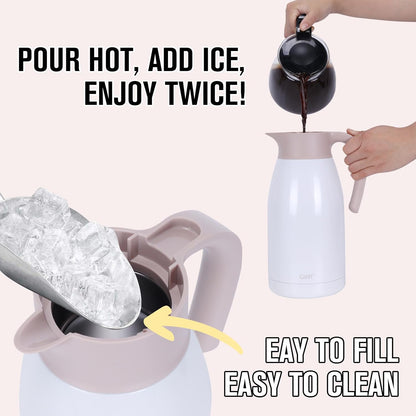 GiNT 1.9L / 64Oz Thermal Coffee Carafe, Insulated Stainless Steel Coffee Carafes for Keeping Hot/Double Walled Vacuum Thermal Carafe (White)