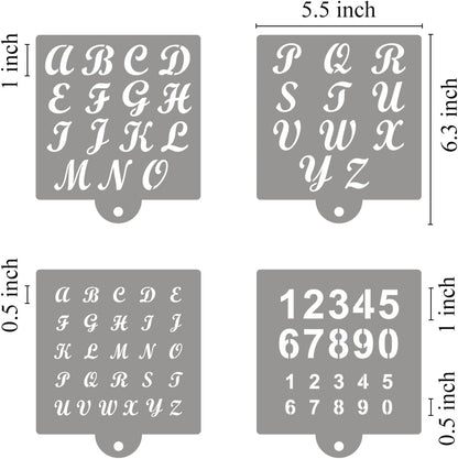Alphabet Letter Stencils for Cookies Baking - 16 Pack Letter and Number Stencil Templates for Cakes Cookies Baking, Reusable Letter Stencils for Wood Crafts Painting & Cake Cookie Airbrush Decorating