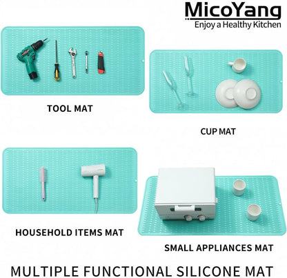 Silicone Dish Drying Mat for Multiple Usage,Easy clean,Eco-friendly,Heat-resistant Silicone Mat for Kitchen Counter or Sink,Refrigerator or Drawer Liner Mint 5XL 36inches x 18inches