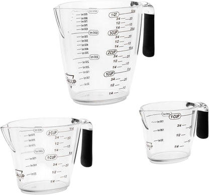 Measuring Cup Set - Clear Plastic Measuring Cups for Liquids Batter Flour Powder - Measuring Cups with Handle & Spout (8/16/32) oz