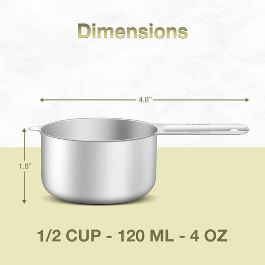 2PCS 1/2Cup (120ml, 4oz) Single Measuring Cup, Etched Inner Scale Stainless Steel Measure Scoop, Metric and US Measurement, Dishwasher Safe