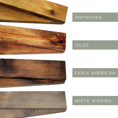 Modern Timber Craft Reclaimed Wood Fireplace Mantel Shelf | Solid Rustic American Barnwood with Steel Floating Shelf Brackets | 2.75" Thickness | 84" L x 8" D, Jacobean, Planed and Sanded