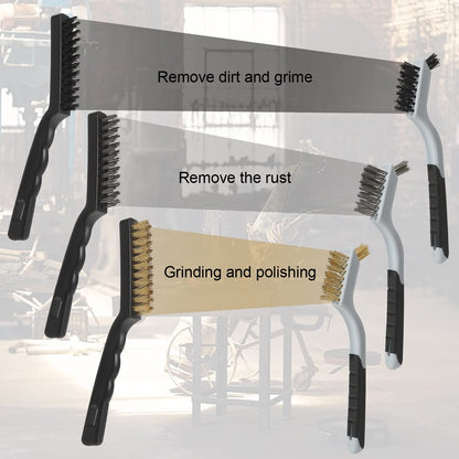 Wire Brushes Cleaning Set 6Pc, 9" and 7", Wire Brushes for Cleaning Welding Slag, Rust and Dust. Includes Brass, Nylon, Stainless Steel Brushes with Strong Handle