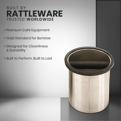 Rattleware Premium Stainless Round Knock Box (6.25" x 7.5") - Bottom Closed, Space-Saving Espresso Grounds Disposal Solution - Ideal for Home & Cafe Baristas