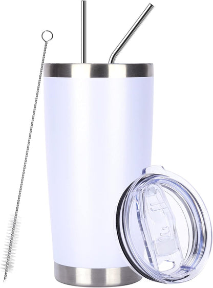Pandance 20oz Stainless Steel Insulated Tumblers with Lid and Straw Bulk, Double Wall Vacuum Water Cups for Hot & Iced Coffee Drinks Travel Mug (White, 1 pack)