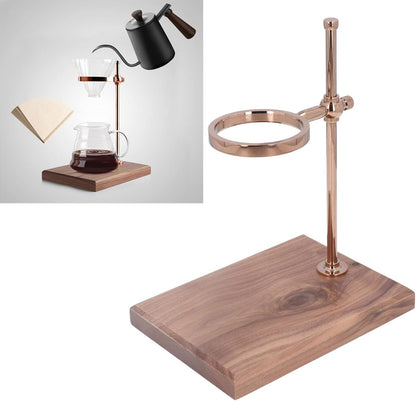 Topyond Pour Over Coffee Dripper Station Stand, Adjustable Stand Wooden Base for Cone Glass Coffee Carafe, Restaurant Filter Holder for Café, Rose Gold