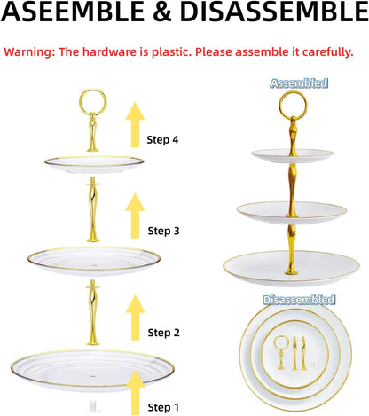 5 Pcs Dessert Table Stand Set - 2x Small 3 Tier Plastic Cupcake Display Stands Cookie Tray Rack Serving Tower & 3x Trays for Wedding Baby Shower Tea Party