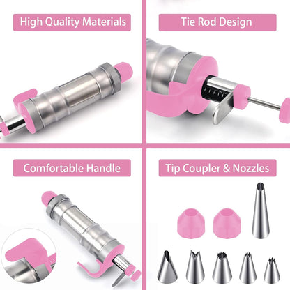 FANTEXY Dessert Decorating Syringe Set, Stainless Steels Cake Decorating Tools 6 Piping Icing Nozzles Cupcake Decorating Kit Icing Piping Kit