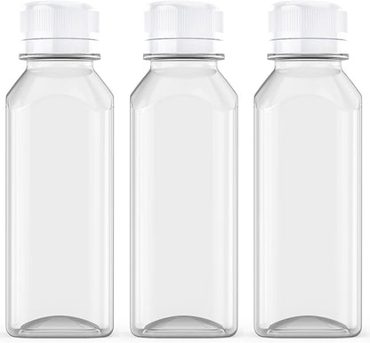 Axe Sickle 3 Pcs 8 Ounce Juice Bottles Plastic Milk Bottles Bulk Beverage Containers with Tamper Evident Caps Lids White for Milk, Juice, Drinks and Other Beverage Containers