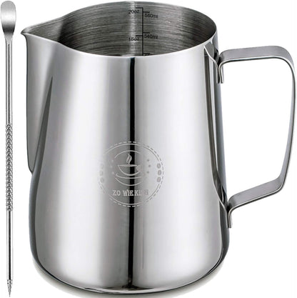 Milk Frothing Pitcher 20oz,Espresso Steaming Pitchers 600ml,Espresso Machine Accessories,Milk Frother cup 20 Oz, Coffee Cappuccino Latte Art,Stainless Steel Jug Cup with Decorating Art Pen