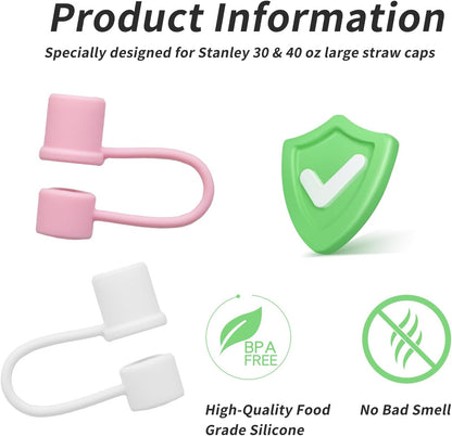 0.4inch Reuseable Straw Covers for Stanley Tumblers (Basics-White, 10 Pieces) (10pcs-Basics-LightPink)