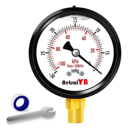 2.5 Inch Vacuum Gauge -30 inHg -100Kpa,304 Stainless Steel Case, Liquid Filled Vacuum Gauge, 2.5" Dial, 1/4" NPT Lower Mount, Vacuum Pressure Gauge for HVAC, Vacuum Pump,Vacuum Pressure Test