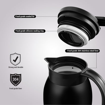 41 Oz Thermal Coffee Carafe Stainless Steel Insulated Thermos Double Wall Vacuum Flask Leak-Proof Thermos for Travel Office School Party Camping Use Black
