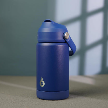 BJPKPK Insulated Water Bottle with Straw Lid, 12oz Thermos Water Bottles, Flex Handle & Non-slip Boot, BPA Free Leak Proof Stainless Steel Metal Thermos, Tumblers, Cups,Klein Blue