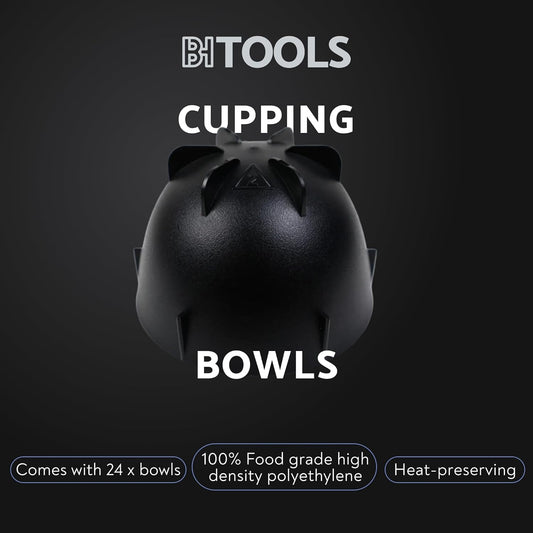 Black Coffee Cupping Bowls 200ml - Stackable Heat-Preserving Cups - Premium Material Ideal for Coffee Tasting, High-Density Polyethylene for Zero Taste Interference - Set of 12