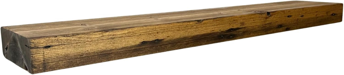 Modern Timber Craft Reclaimed Wood Fireplace Mantel Shelf | Solid Rustic American Barnwood with Steel Floating Shelf Brackets | 2.75" Thickness | 78" L x 8" D, Early American, Planed and Sanded
