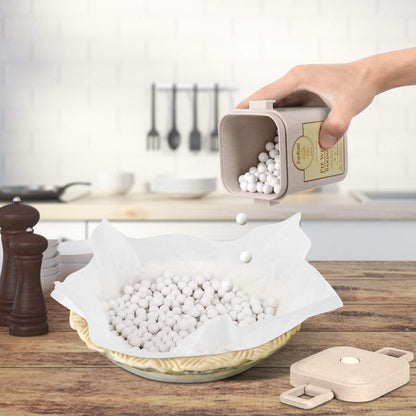 Ceramic Pie Weights Reusable 10mm Baking Beans Pie Crust Weights Natural Ceramic Stoneware with Wheat Straw Container