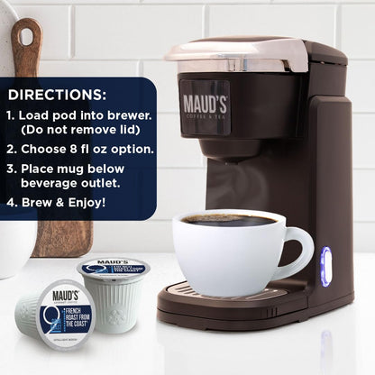 Maud's French Roast Coffee Pods, 200 ct, Dark Roast Coffee in Recyclable Single Serve Pods – 100% Arabica Coffee, Compatible with Keurig K Cups Maker