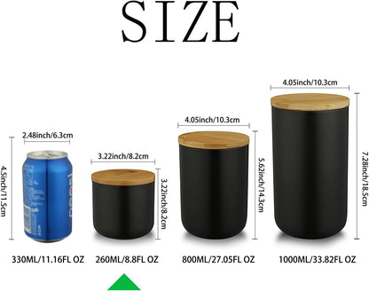 Ceramic Food Storage Jar Canister Modern Design Food Canisters with Airtight Seal Bamboo Lid,Loose Tea Coffee Spice Nuts Snacks Seasonings Storage Jar Canister Caddy (black 7.03oz/200ml)