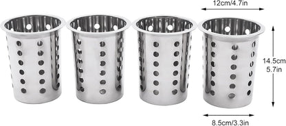 Stainless Steel Flatware Utensil Holder, Commercial 4-Hole Cylinder Silverware Organizer for Countertop Restaurant
