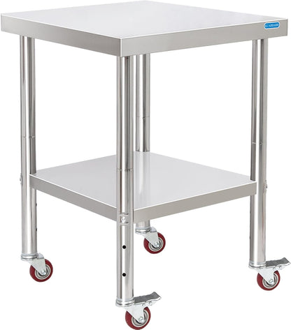 Stainless Steel Table for Prep & Work with Undershelf 24 x 24 Inches NSF Metal Commercial Kitchen Prep Table with Adjustable Under Shelf Worktable for Restaurant Home Outdoor