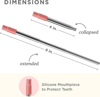 ZOKU Reusable Metal Straw with Case for Travel, Red - Collapsible Stainless Steel Drinking Straw with Silicone Tip and Cleaner Brush, Ideal for Key Chains, Pockets, Purses