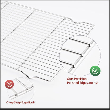 2-Pack Cooling Racks for Baking, 10x15 Inch Heavy Duty Stainless Steel Wire Baking Rack, Oven Safe Cookie Cooling Rack Set, Fits Half Sheet Pan, Dishwasher Safe & Non-Toxic