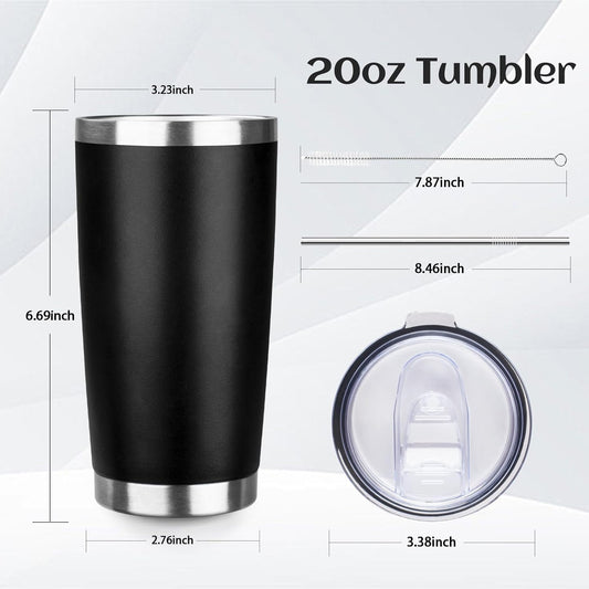 20oz Tumbler Bulk with Lid and Straw, Stainless Steel Double Wall Vacuum Insulated Travel Mug, Powder Coated Coffee Cups for Hot and Cold Drinks,Funny Gifts for Women Men(Black,6)