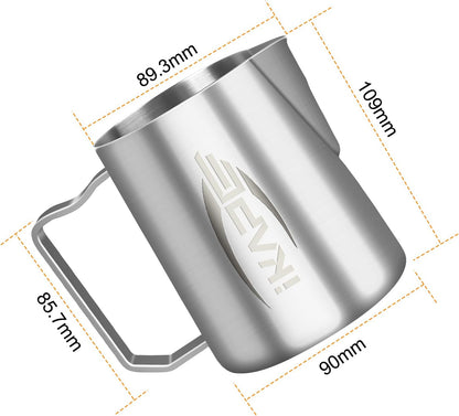 IKAPE Espresso Milk Pitcher, Espresso Steaming Pitcher with Sharp Spout for Espresso Barista Tool, 20.3 oz / 600ml Milk Frothing Jug (Silver)