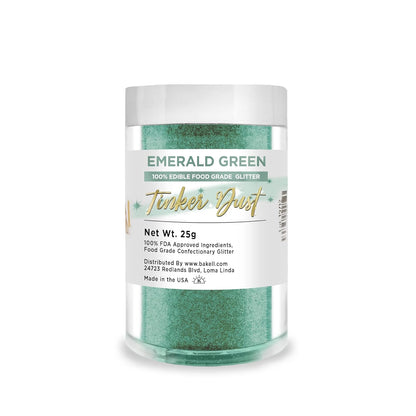 Bakell Bulk Size | Emerald Deep Tinker Dust Edible Glitter Jar | Food Grade Gourmet Garnish Green 25g