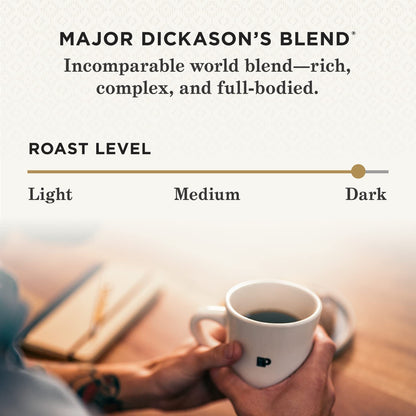 Peet's Coffee, Dark Roast Whole Bean Coffee - Major Dickason's Blend 63 Ounces (6 Bags of 10.5 Ounces)