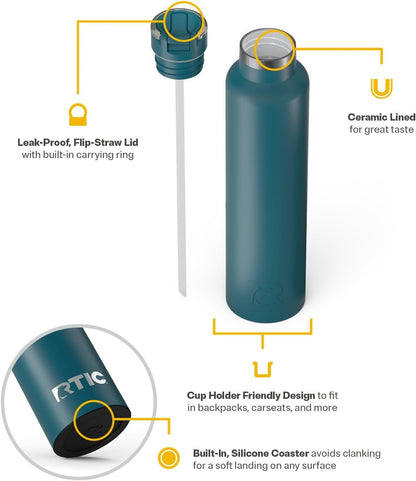 RTIC 26oz Journey Bottle Metal Stainless Steel Vacuum Insulated, BPA Free, Reusable, for Water, Hot and Cold Drinks, Travel, Sports, Camping, Marine