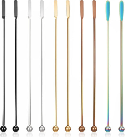 10Pcs Coffee Stir Sticks, Reusable Stir Sticks for Coffee Bar, Cocktail Drink Stirrer Spoon with Small Rectangular Paddles, Stainless Steel Swizzle Stick for Cocktails