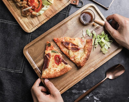 2 PCS Solid Acacia Wood Serving Trays Rectangular Wooden Serving Platters Natural Wooden Boards for Bar Coffee Party 13.5 * 9.5 inch (13.5 * 9.5)