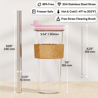 Dodoko Reusable Boba Cup with Straw - Iced Coffee & Smoothie Tumbler 24 oz - Bubble Pink