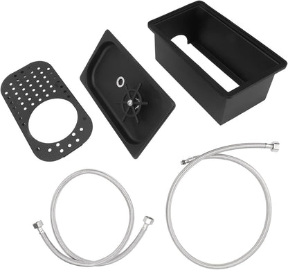 Pitcher Rinser, Stainless Steel Kitchen Sink Glass Rinser with Drain and Drip Tray, Countertop Automatic Cup Washer for Bar, Home, Cafe, Restaurant, Household & Commercial (Black) (Large)