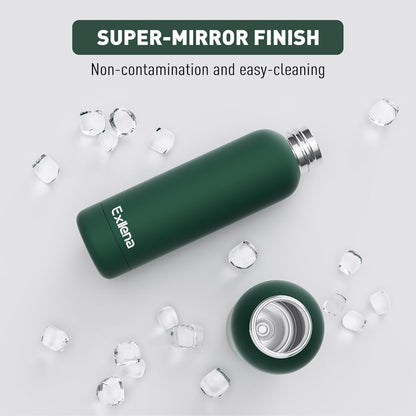 Slim Insulated Water Bottles for Travel 18oz with Clip, Double Wall Vacuum Stainless Steel Water Bottle Keeps Drinks Cold 24 Hrs/Hot 12 Hrs, 100% Leakproof, BPA Free(Emerald Green)