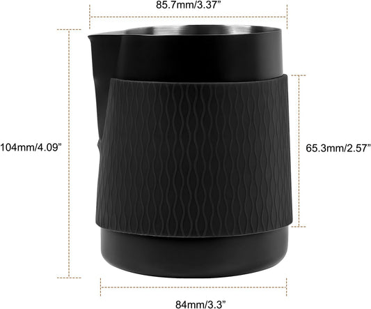 IKAPE Espresso Milk Pitcher, 15.04/450ml Milk Frothing Jug without Handle, Espresso Steaming Pitcher with Sharp Spout for Espresso Barista Tool(black)