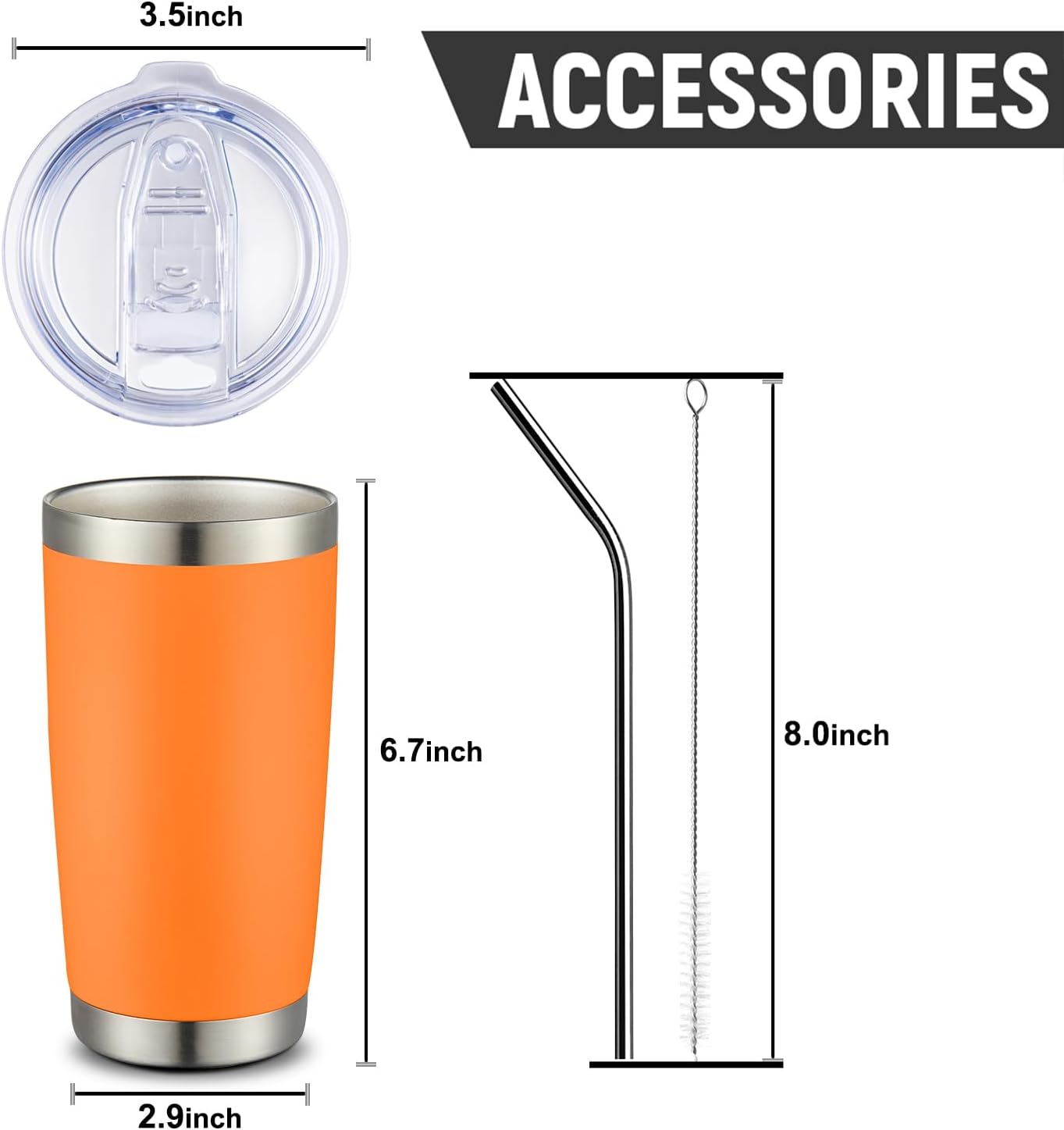 COMOOO 20oz Double Wall Vacuum Insulated Travel Mug Bulk Stainless Steel Tumbler with Lid and Straw Durable Powder Coated Insulated Coffee Cup for Cold & Hot Drinks (Orange, 12 pack