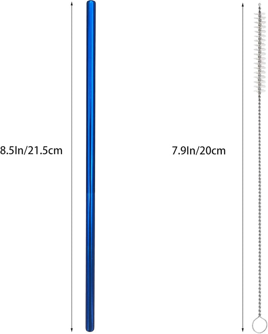 10 Pcs Stainless Steel Straws, Reusable Drinking Straws, Straight Metal Straw Sets with 2 Pcs Cleaning Brushes (8.5 Inch, Blue)