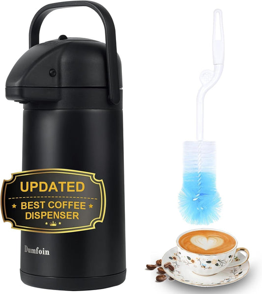 Updated Airpot Coffee Dispenser with Pump, 85 OZ Insulated Thermal Coffee Carafe for Keeping Hot - Cold Water, Party Chocolate Drinks & Stainless Steel Thermos Urn Large Thermal Hot Drink (Black)