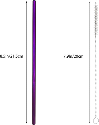 10 Pcs Stainless Steel Straws, Reusable Drinking Straws, Straight Metal Straw Sets with 2 Pcs Cleaning Brushes (8.5 Inch, Purple)